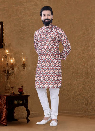 Cotton Digital Print Multi Colour Kurta Pyjama