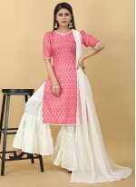 Cotton Digital Print Off White and Pink Sharara Set