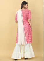 Cotton Digital Print Off White and Pink Sharara Set