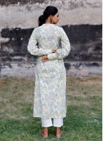 Cotton Digital Print Pant Style Suit in White
