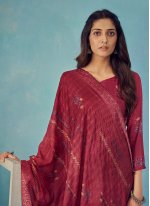 Cotton Digital Print Salwar Suit in Maroon