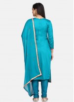 Cotton Embroidered Designer Straight Suit in Blue