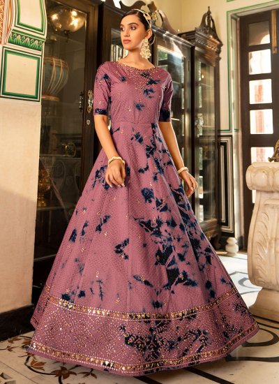 Cotton Embroidered Mauve  Trendy Gown