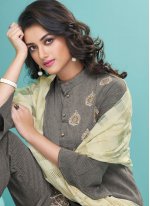 Cotton Embroidered Pakistani Straight Suit in Grey