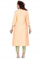 Cotton Embroidered Peach Party Wear Kurti
