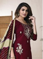 Cotton Embroidered Trendy Salwar Suit in Maroon