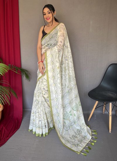 Cotton Fancy Designer Saree in Off White
