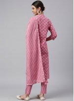 Cotton Floral Print Long Length Salwar Kameez in Pink