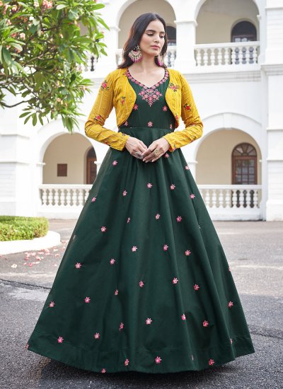 Cotton Green Embroidered Gown 