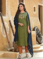 Cotton Green Embroidered Readymade Suit