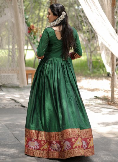 Cotton Green Weaving Designer Gown