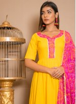 Cotton Lace Yellow Anarkali Salwar Kameez