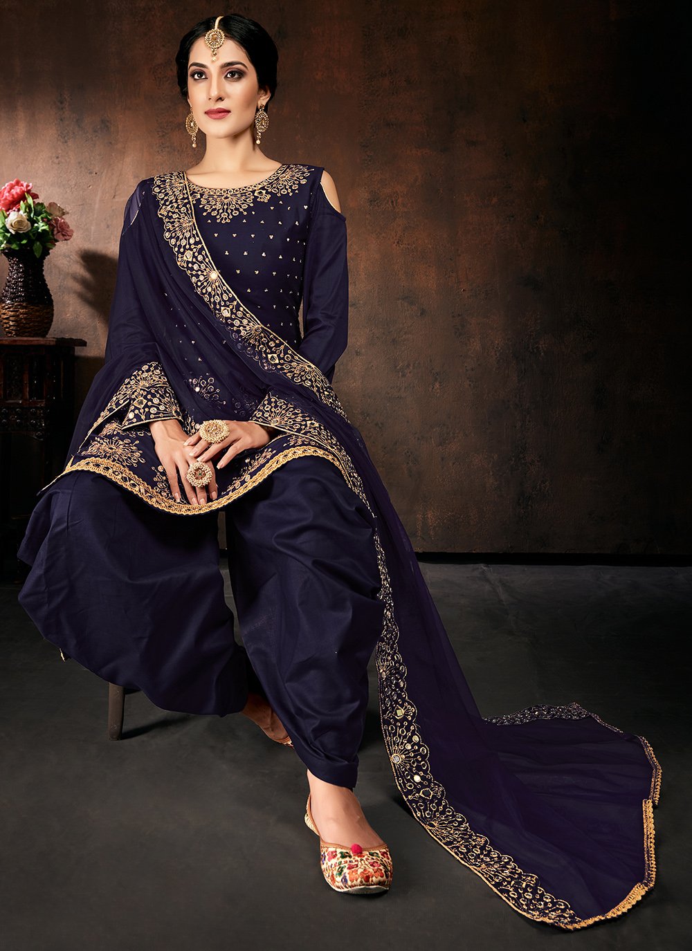 Buy Navy Blue Embroidered Patiala Punjabi Suit In USA, UK, Canada,  Australia, Newzeland online
