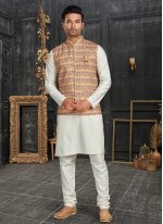 Cotton Multi Colour and Off White Chicken Kurta Payjama With Jacket