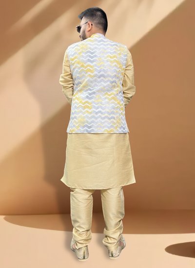 Cotton Nehru Jackets in Grey and Yellow