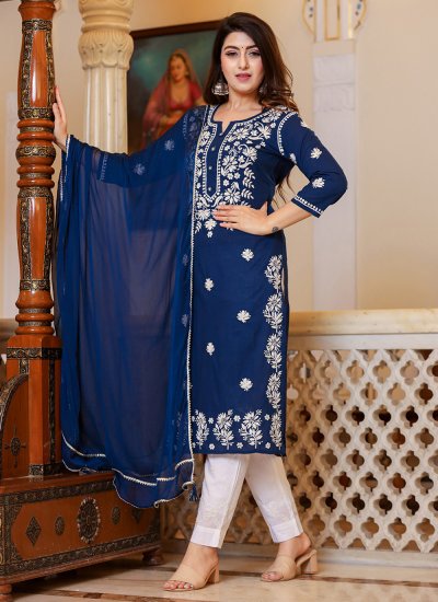 Cotton Pant Style Suit in Navy Blue