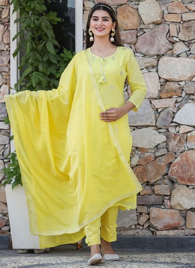 Cotton Pant Style Suit in Yellow