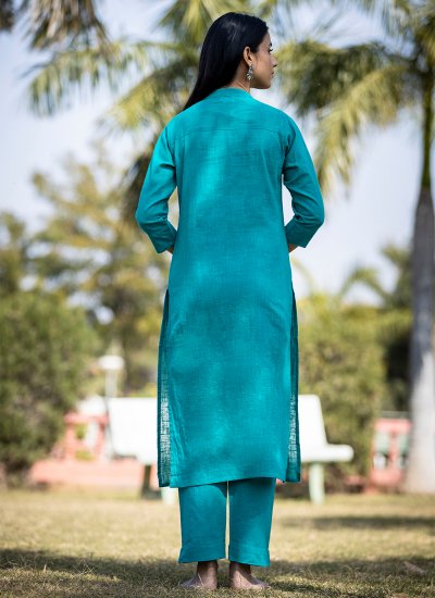 Cotton Plain Designer Kurti in Turquoise