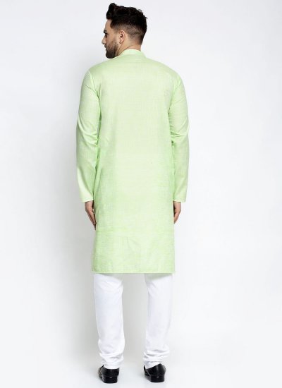
                            Cotton Plain Green Kurta Pyjama