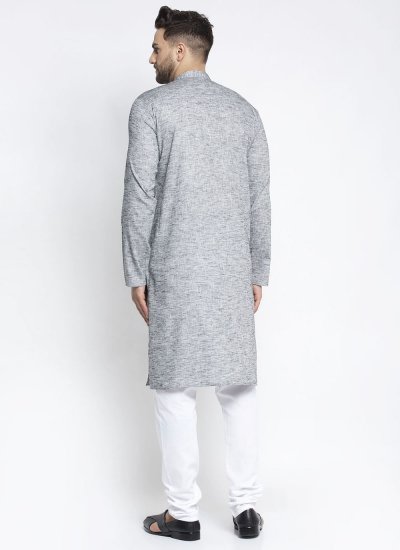 
                            Cotton Plain Kurta Pyjama in Grey