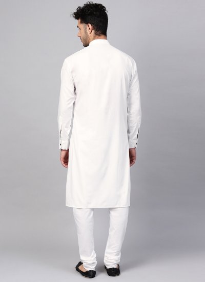 Cotton Plain Kurta Pyjama in White