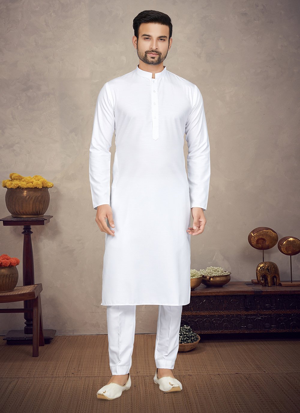 Plain white kurta pajama sale