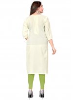 Cotton Printed Churidar Designer Suit in Green and Off White