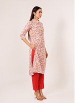 Cotton Printed Pant Style Suit in Off White