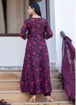 Cotton Printed Readymade Salwar Suit in Magenta and Navy Blue