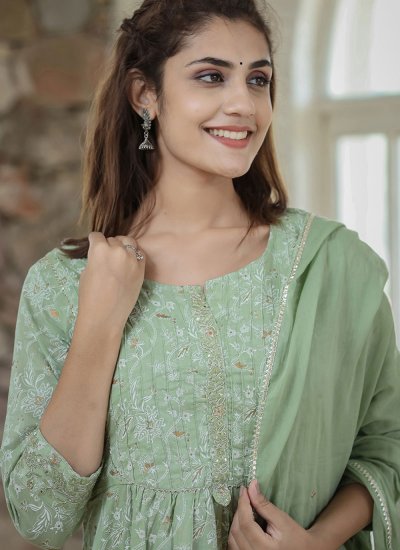 
                            Cotton Printed Trendy Salwar Suit in Green