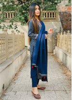 Cotton Salwar Suit in Blue