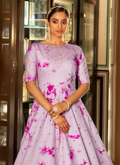 Cotton Sequins Lavender Designer Gown