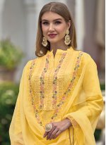 Cotton Sequins Salwar Kameez in Yellow