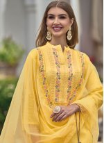 Cotton Sequins Salwar Kameez in Yellow