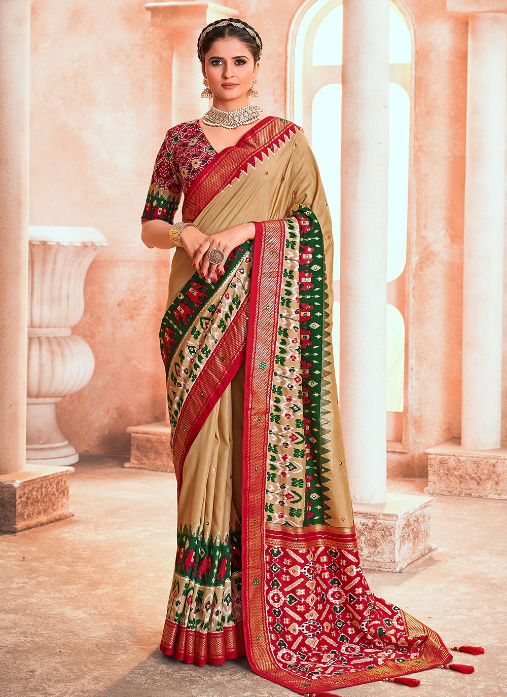 Shop Angelic Cream And Turquoise Color Half N Half Wedding Saree Online