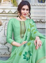 Cotton Silk Designer Palazzo Salwar Suit in Sea Green