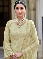 Cotton Silk Embroidered Designer Straight Salwar Suit in Yellow