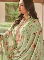 Cotton Silk Embroidered Green Pant Style Suit