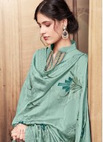 Cotton Silk Sea Green Embroidered Designer Palazzo Suit