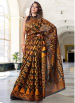 Cotton Silk Traditional Saree in Black and Yellow