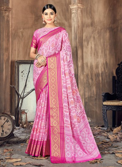 Cotton Silk Woven Traditional Saree in Pink