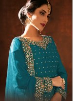 Cotton Teal Mirror Designer Patiala Salwar Kameez