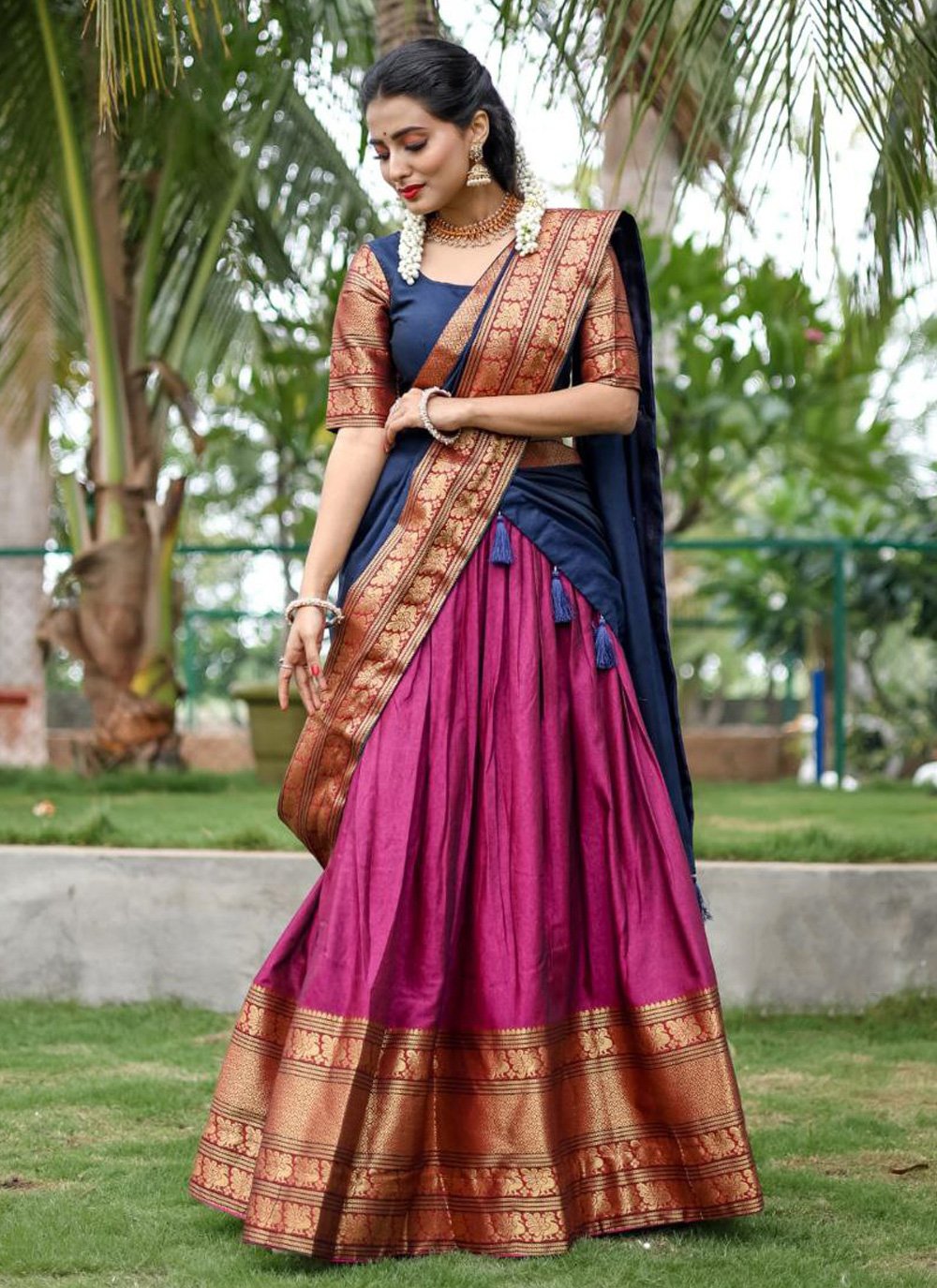 Cotton Print Work Lehenga Choli in Grey | Lehnga designs, Indian fashion  dresses, Kerala saree blouse designs