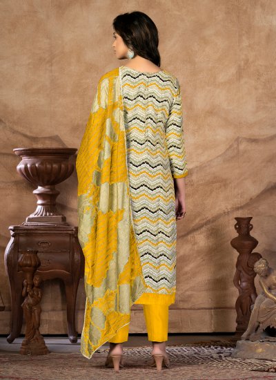 Cotton Yellow Designer Straight Salwar Kameez