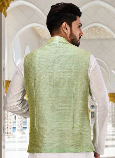 
                            Cotton Zari Green Nehru Jackets