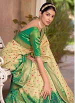 Cream and Green Color Traditional Saree