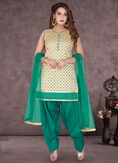 Cream and Green Festival Designer Patiala Suit