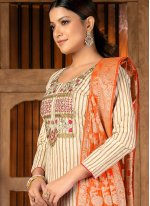 Cream and Orange Ceremonial Cotton Straight Salwar Kameez