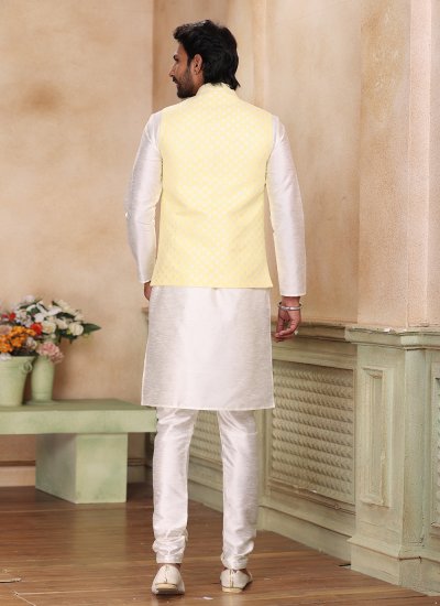 Cream and Yellow Fancy Mehndi Kurta Payjama With Jacket