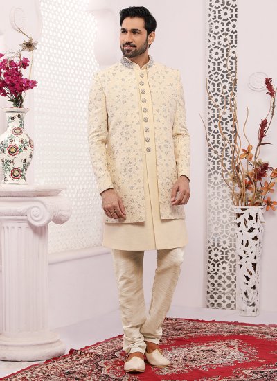 Cream Art Banarasi Silk Jacket Style